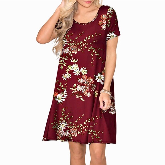 5⭐️Fave! Floral swing dress in burgundy floral - Picture 3 of 8